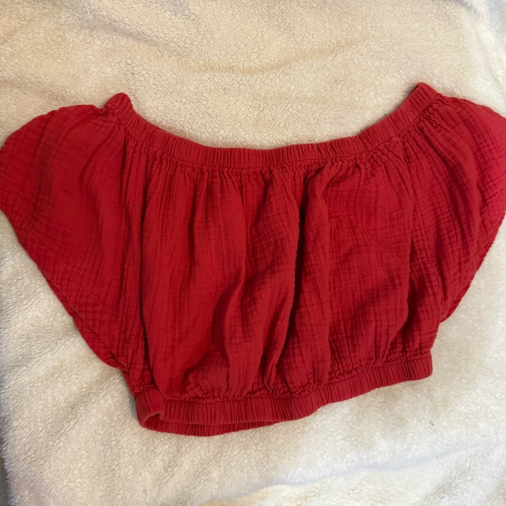 Free People Dusty Red cotton Off the Shoulder Cropped Top